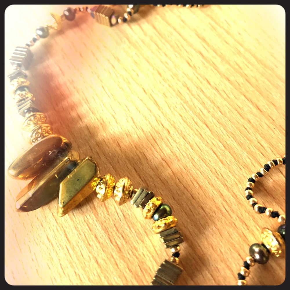Long Golden Plated Crystal Knotted Necklace